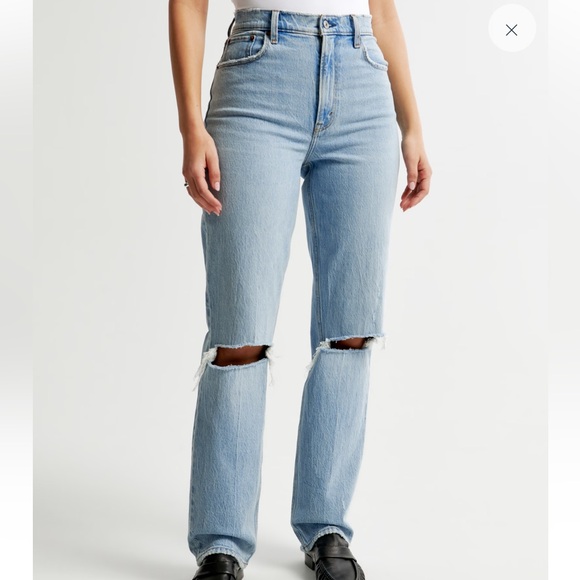 Abercrombie & Fitch Light Blue Straight Leg Ripped Jeans - Picture 4 of 8
